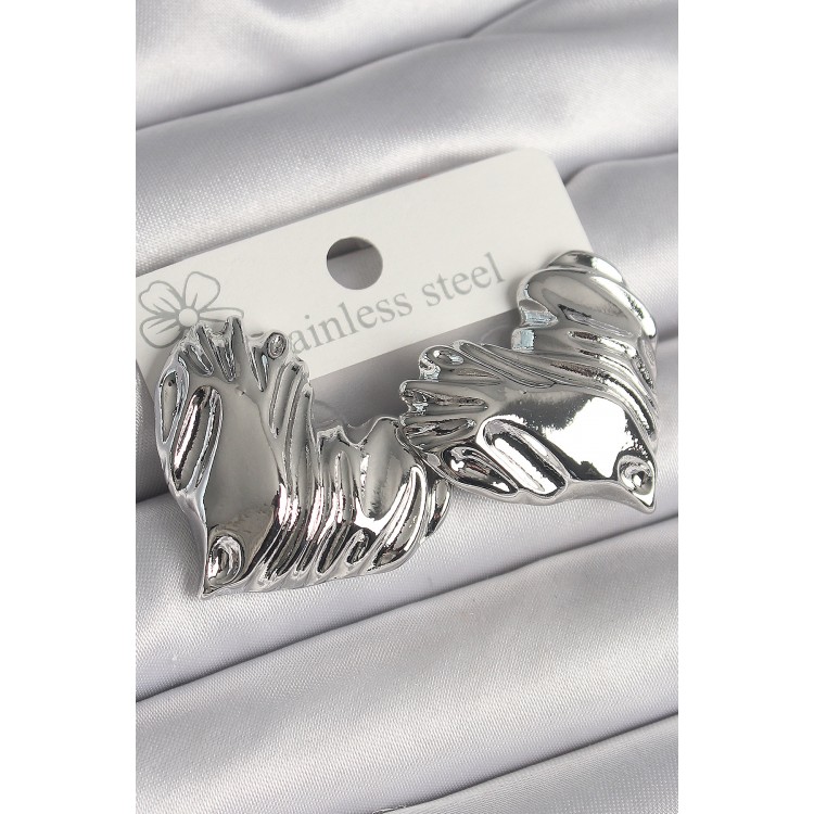 Pirinç Gümüş Renk İşlemeli Kalp Model Kadın Küpe - TJ-BKP10224 Pirinç Gümüş Renk İşlemeli Kalp Model Kadın Küpe - TJ-BKP10224