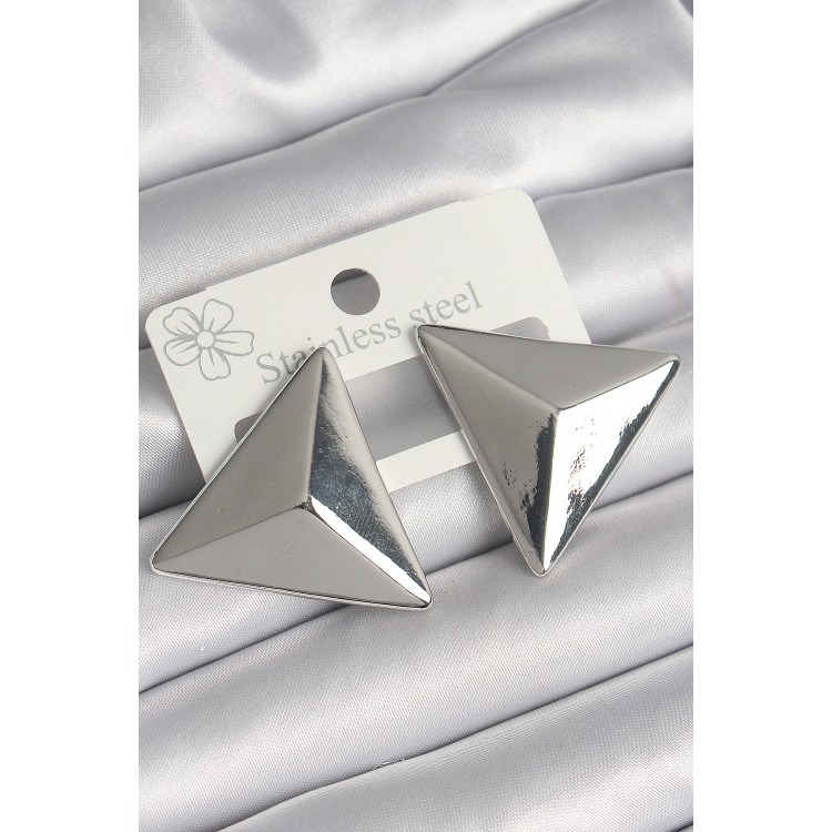 Pirinç Gümüş Renk 3D Üçgen Model Kadın Küpe - TJ-BKP10230 Pirinç Gümüş Renk 3D Üçgen Model Kadın Küpe - TJ-BKP10230