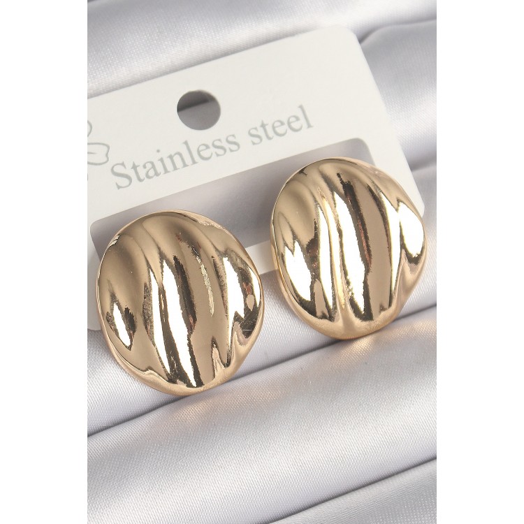 Pirinç Gold Renk İşlemeli Daire Plaka Model Kadın Küpe - TJ-BKP10249