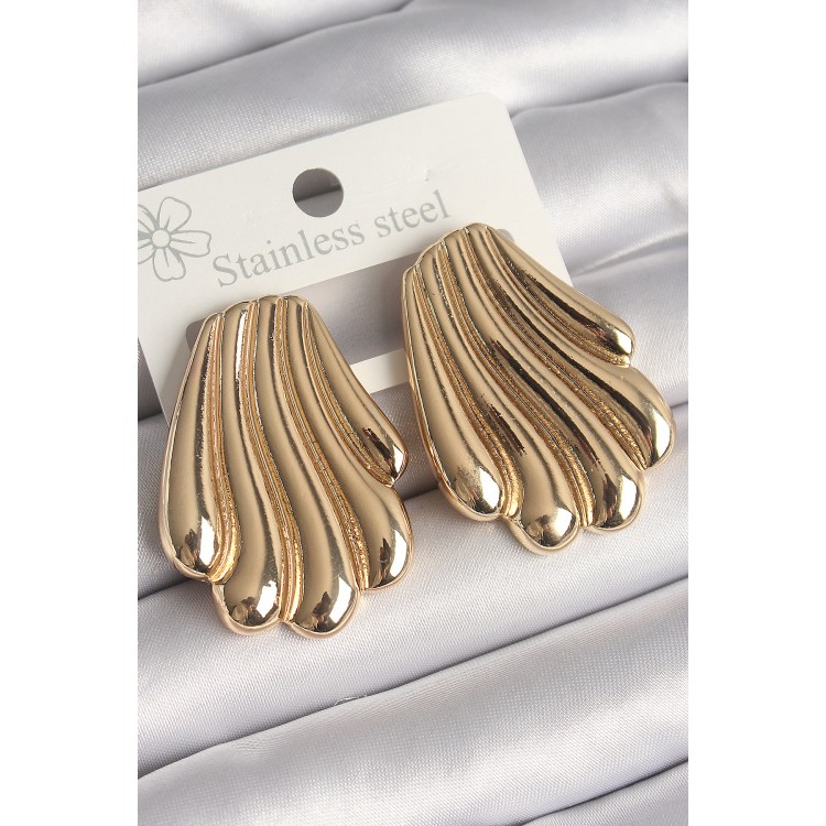 Pirinç Gold Renk İşlemeli İstirdye Model Kadın Küpe - TJ-BKP10262