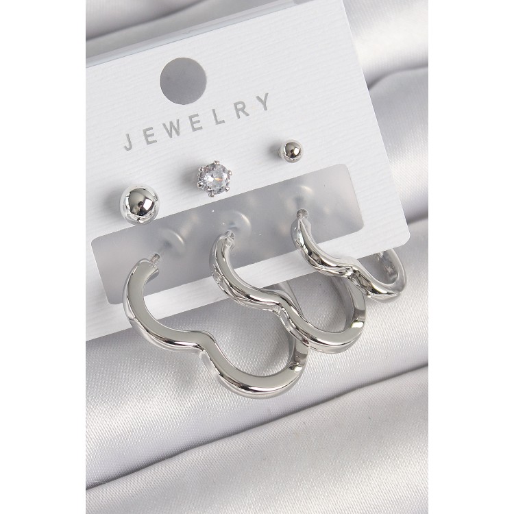 Pirinç Gümüş Renk Kalp Model Zirkon Taş Topçuk Detay Kadın Küpe Seti - TJ-BKP10307 Pirinç Gümüş Renk Kalp Model Zirkon Taş Topçuk Detay Kadın Küpe Seti - TJ-BKP10307