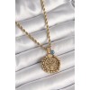 316L Çelik Gold Renk Burgu Zincir Dorika Yaşam Ağacı Figür Nazar Boncuk Detay Kadın Kolye - TJ-BKO9874