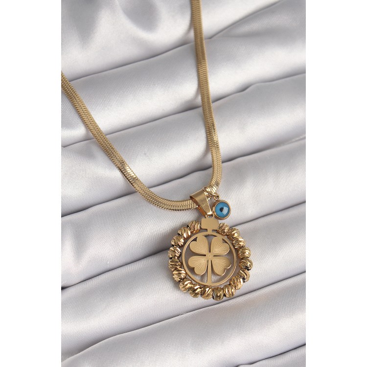 316L Çelik Gold Renk İtalyan Zincir Dorika Yonca Model Nazar Boncuk Detay Kadın Kolye - TJ-BKO9875 316L Çelik Gold Renk İtalyan Zincir Dorika Yonca Model Nazar Boncuk Detay Kadın Kolye - TJ-BKO9875