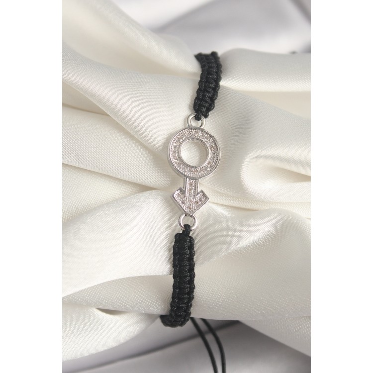 Pirinç Gümüş Renk Zirkon Taşlı Mars Figür Asansörlü Makrome Model Kadın Bileklik - TJ-BB6795