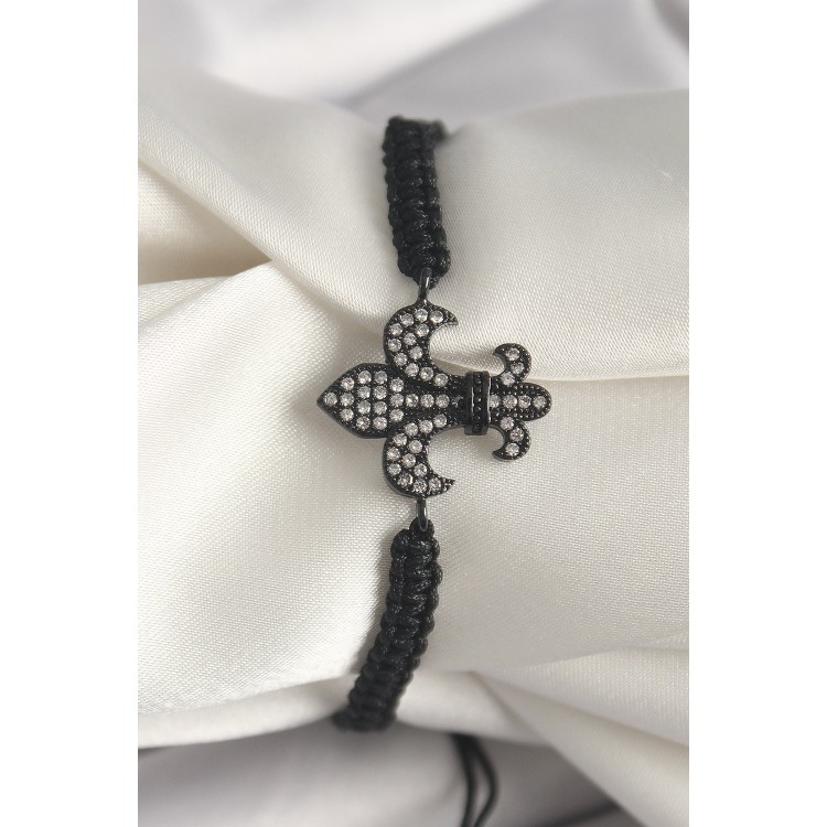 Pirinç Siyah Renk Zirkon Taşlı Zambak Figür Asansörlü Makrome Model Kadın Bileklik - TJ-BB6800