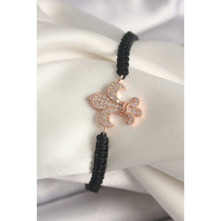 Pirinç Rose Renk Zirkon Taşlı Zambak Model Asansörlü Makrome Model Kadın Bileklik - TJ-BB6802