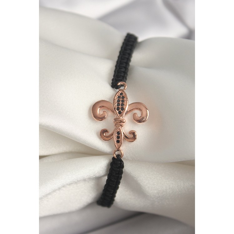 Pirinç Rose Renk Zirkon Taş İşlemeli Zambak Figür Asansörlü Makrome Model Kadın Bileklik - TJ-BB6808