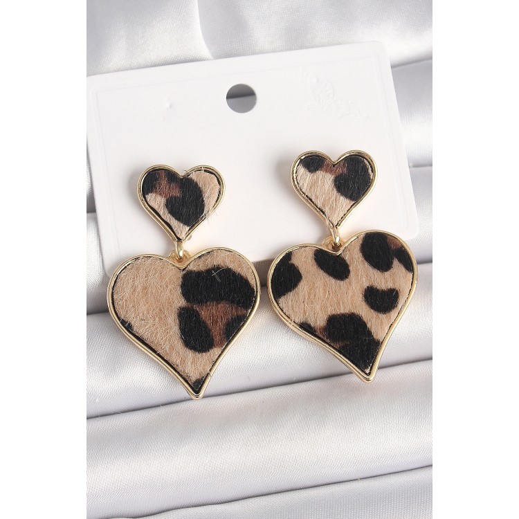 Pirinç Gold Renk Sallantı Leopar Kalp Model Kadın Küpe - TJ-BKP10337 Pirinç Gold Renk Sallantı Leopar Kalp Model Kadın Küpe - TJ-BKP10337