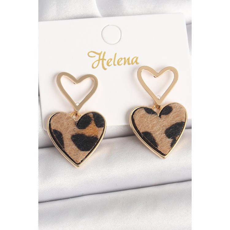 Pirinç Gold Renk Sallantı Leopar Kalp Model Kadın Küpe - TJ-BKP10339 Pirinç Gold Renk Sallantı Leopar Kalp Model Kadın Küpe - TJ-BKP10339