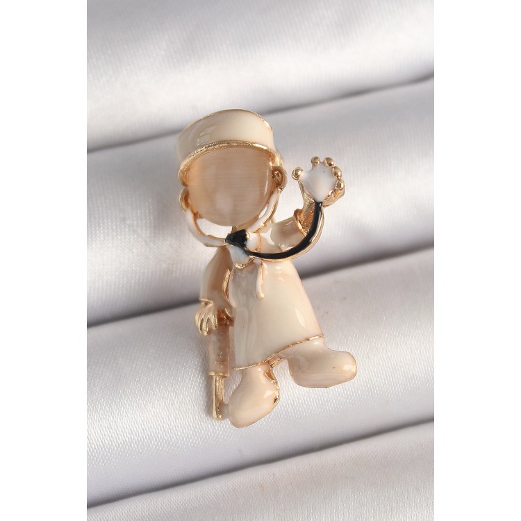 Pirinç Gold Renk Beyaz Mineli Doktor Model Kadın Broş - TJ-BR428 Pirinç Gold Renk Beyaz Mineli Doktor Model Kadın Broş - TJ-BR428