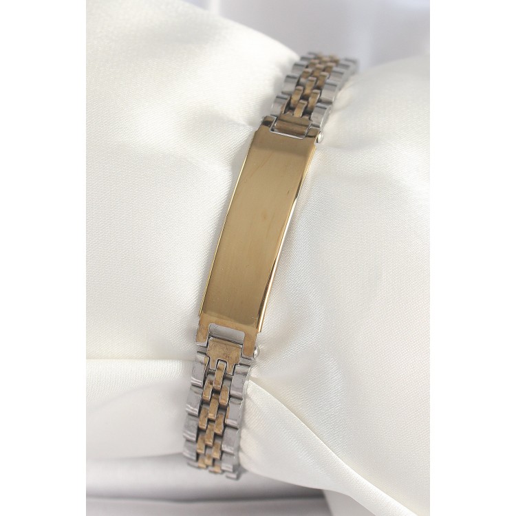 316L Çelik Gold Gümüş Renk Kalın Zincir Künye Model Erkek Bileklik - TJ-EB3717