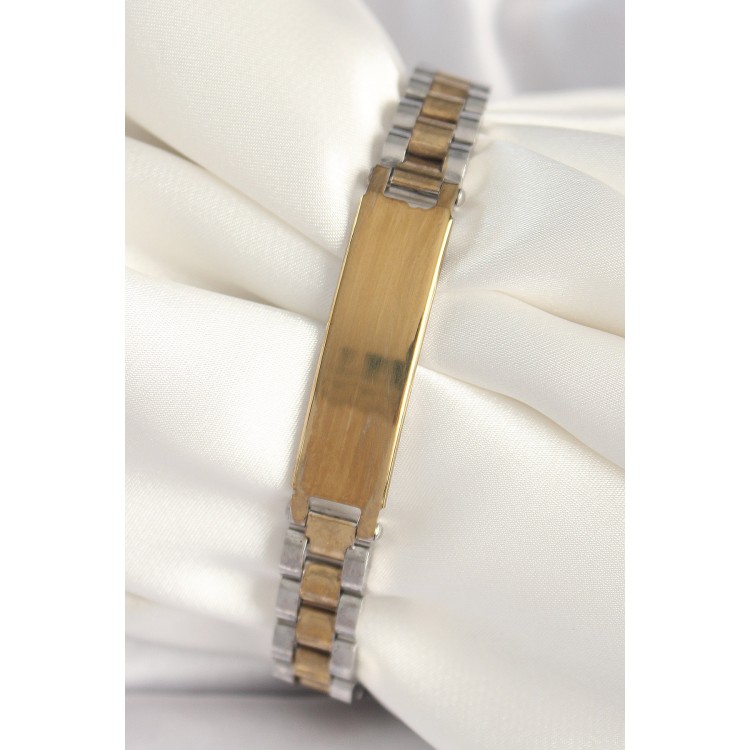 316L Çelik Gold Gümüş Renk Zincir Künye Model Erkek Bileklik - TJ-EB3724