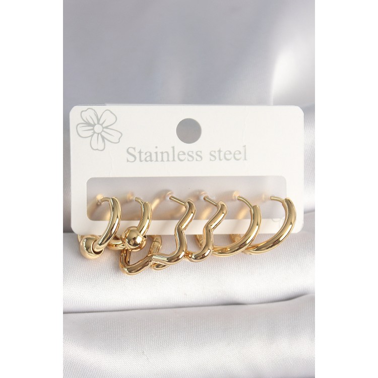 316L Çelik Gold Renk Yıldız Halka Model Kadın Küpe Seti - TJ-BKP10388