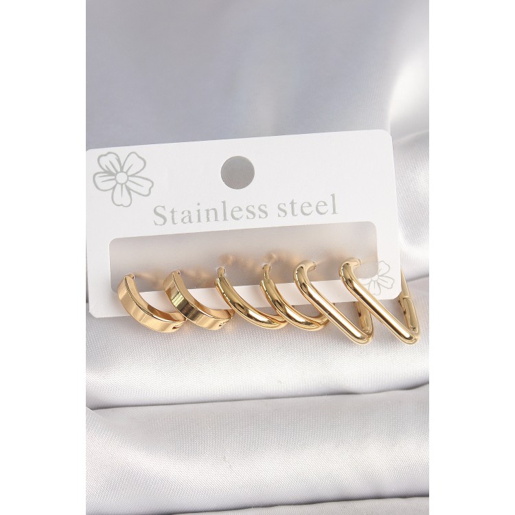 316L Çelik Gold Renk Üçgen Halka Model Kadın Küpe Seti - TJ-BKP10390