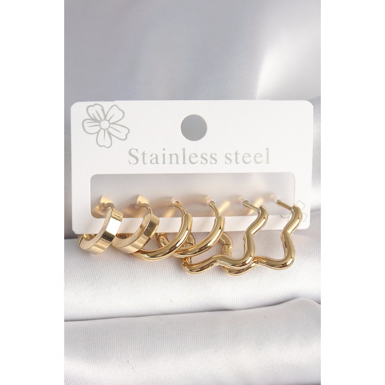 316L Çelik Gold Renk Yıldız Halka Model Kadın Küpe Seti - TJ-BKP10392