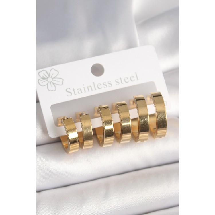 316L Çelik Gold Renk Halka Model Kadın Küpe Seti - TJ-BKP10393