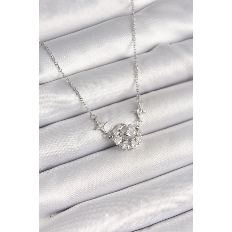 316L Çelik Gümüş Renk Zirkon Taşlı Hilal Kalp Model Kadın Kolye - TJ-BKO9929 316L Çelik Gümüş Renk Zirkon Taşlı Hilal Kalp Model Kadın Kolye - TJ-BKO9929