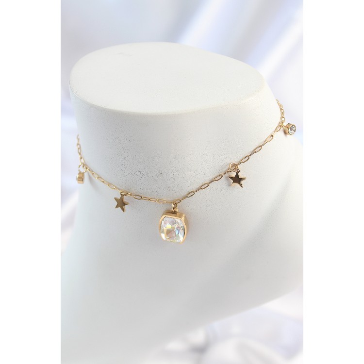 316L Stainless Steel Silver Color Emerald Green Stone Detailed 2-Piece Clover Model Anklet - TJ-HH1637 316L Stainless Steel Silver Color Emerald Green Stone Detailed 2-Piece Clover Model Anklet - TJ-HH1637