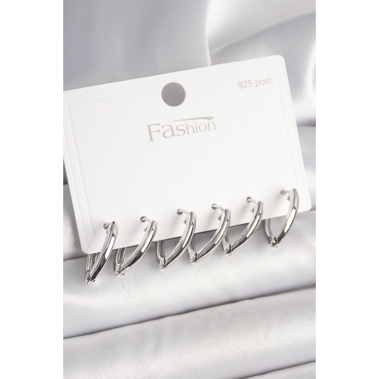 925 Ayar Gümüş Çivi Pirinç Gümüş Renk Üçgen Model Kadın Küpe Seti - TJ-BKP10414