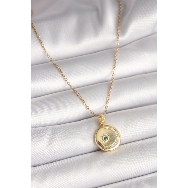 316L Çelik Gold Renk Zincir Zirkon Taş İşlemeli Hilal Yıldız İşlemeli Madalyon Model Kadın Kolye - TJ-BKO9952 316L Çelik Gold Renk Zincir Zirkon Taş İşlemeli Hilal Yıldız İşlemeli Madalyon Model Kadın Kolye - TJ-BKO9952