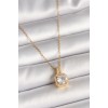 316L Çelik Gold Renk Zincir Zirkon Taşlı Kare Model Kadın Kolye - TJ-BKO9956