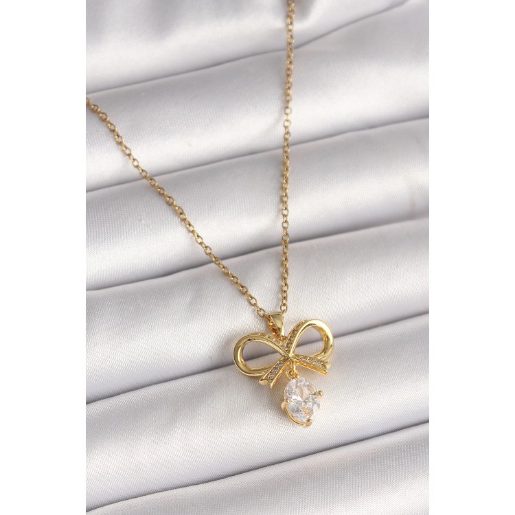 316L Çelik Gold Renk Zincir Zirkon Taşlı Kurdele Model Kadın Kolye - TJ-BKO9960 316L Çelik Gold Renk Zincir Zirkon Taşlı Kurdele Model Kadın Kolye - TJ-BKO9960