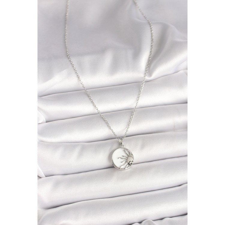 316L Çelik Gümüş Renk Zincir Beyaz Mineli Gün Batımı Model Kadın Kolye - TJ-BKO9999