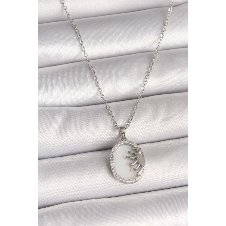 316L Çelik Gümüş Renk Zincir Beyaz Mineli Gün Batımı Model Zirkon Taş Detaylı Kadın Kolye - TJ-BKO10003 316L Çelik Gümüş Renk Zincir Beyaz Mineli Gün Batımı Model Zirkon Taş Detaylı Kadın Kolye - TJ-BKO10003