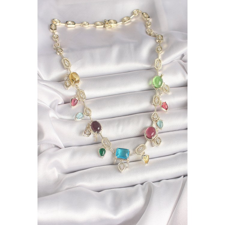 Pirinç Gold Renk Renli Zirkon Taşlı VIP Seri Kadın Kolye - TJ-BKO10004