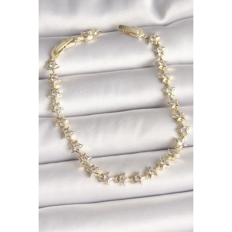 Pirinç Gold Renk Zirkon Taşlı Yıldız Model VIP Seri Kadın Bileklik - TJ-BB6880 Pirinç Gold Renk Zirkon Taşlı Yıldız Model VIP Seri Kadın Bileklik - TJ-BB6880