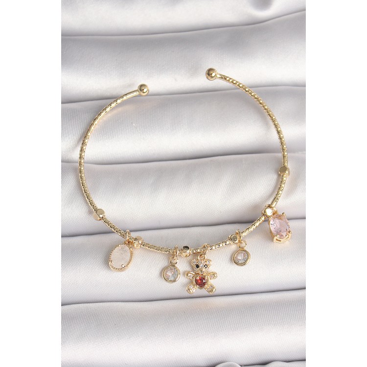 Pirinç Gold Renk Sallantı Zirkon Taşlı Ayıcık Figür Kırmızı Kalp Detay Charm Kadın Bileklik - TJ-BB6896 Pirinç Gold Renk Sallantı Zirkon Taşlı Ayıcık Figür Kırmızı Kalp Detay Charm Kadın Bileklik - TJ-BB6896