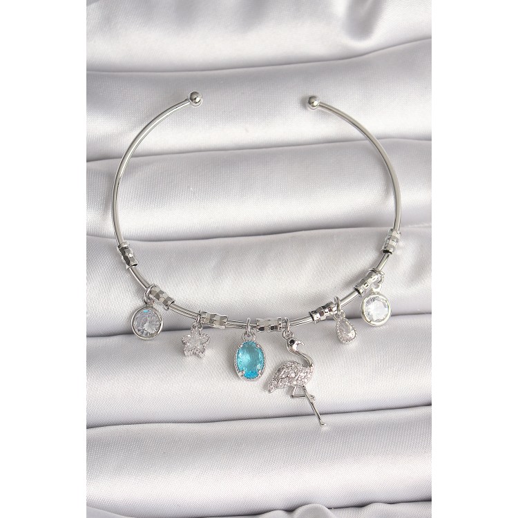 Pirinç Gümüş Renk Sallantı Zirkon Taşlı Filaminga Figür Charm Kadın Bileklik - TJ-BB6903 Pirinç Gümüş Renk Sallantı Zirkon Taşlı Filaminga Figür Charm Kadın Bileklik - TJ-BB6903