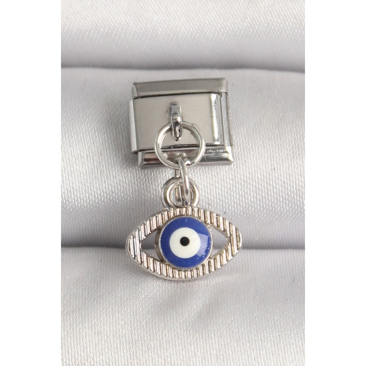 316L Çelik Gümüş Renk Nazar Boncuk Detaylı Göz Model Nomination Charm - TJ-BC1216