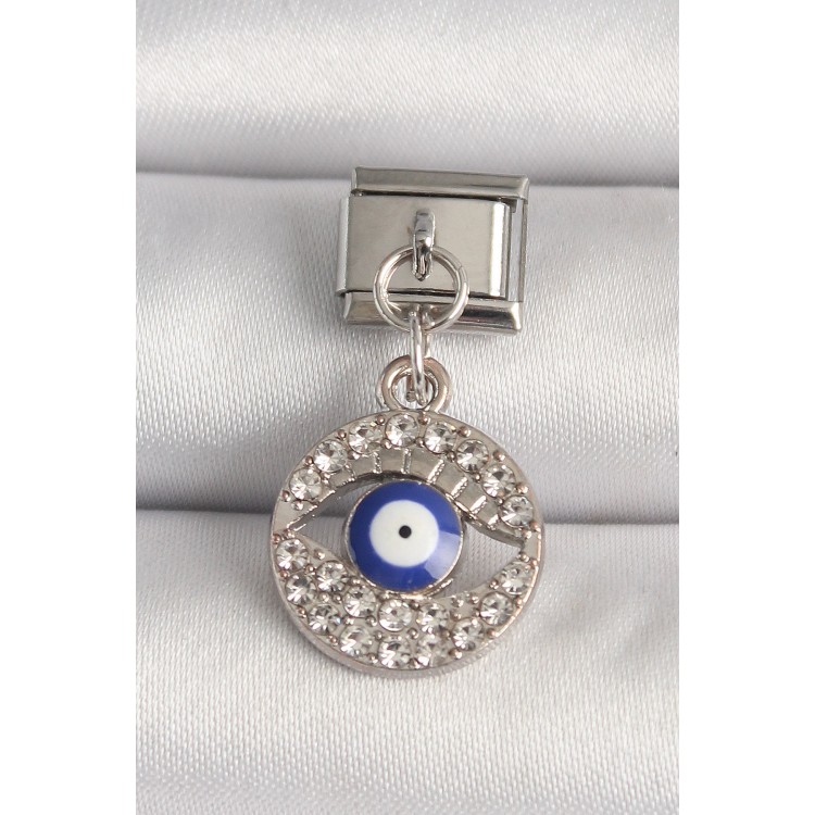 316L Çelik Gümüş Renk Zirkon Taşlı Göz Model Nazar Boncuk Detay Nomination Charm - TJ-BC1217 316L Çelik Gümüş Renk Zirkon Taşlı Göz Model Nazar Boncuk Detay Nomination Charm - TJ-BC1217
