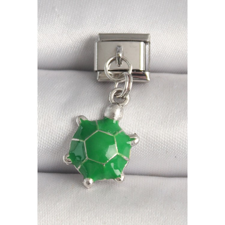 316L Çelik Gümüş Renk Yeşil Kaplumbağa Model Nomination Charm - TJ-BC1237 316L Çelik Gümüş Renk Yeşil Kaplumbağa Model Nomination Charm - TJ-BC1237
