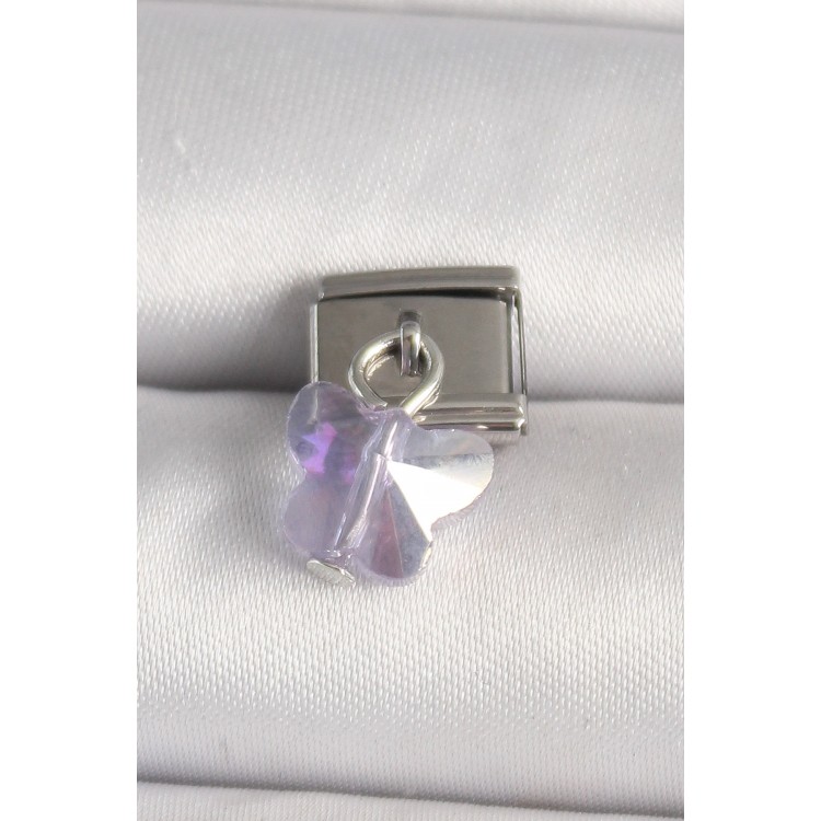 316L Çelik Gümüş Renk Mor Zirkon Taşlı Nomination Charm - TJ-BC1318