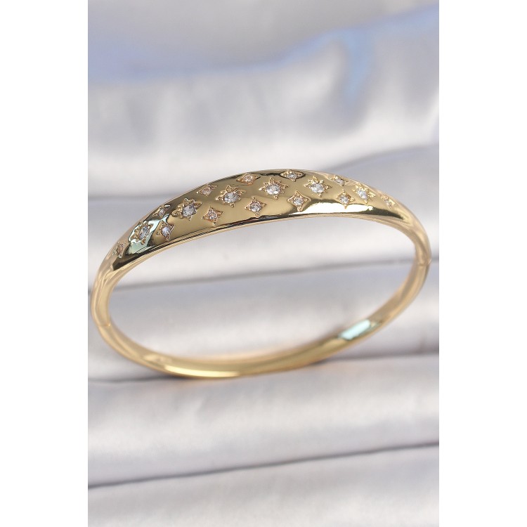 Pirinç Gold Renk Zirkon Taşlı Yıldız İşlemeli Kadın Kelepçe - TJ-BB6922