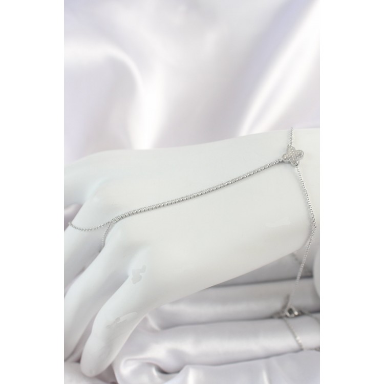 Pirinç Gümüş Renk Su Yolu Zirkon Taşlı İşlemeli Yonca Model Kadın Şahmeran - TJ-SN626