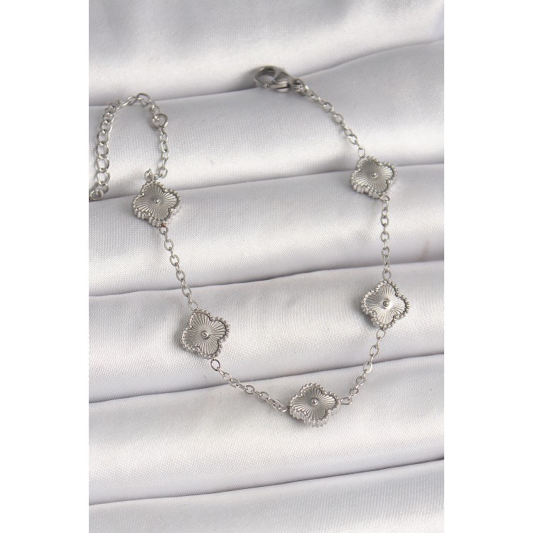 316L Çelik Gümüş Renk İşlemeli Yonca Model Kadın Bileklik - TJ-BB6927 316L Çelik Gümüş Renk İşlemeli Yonca Model Kadın Bileklik - TJ-BB6927