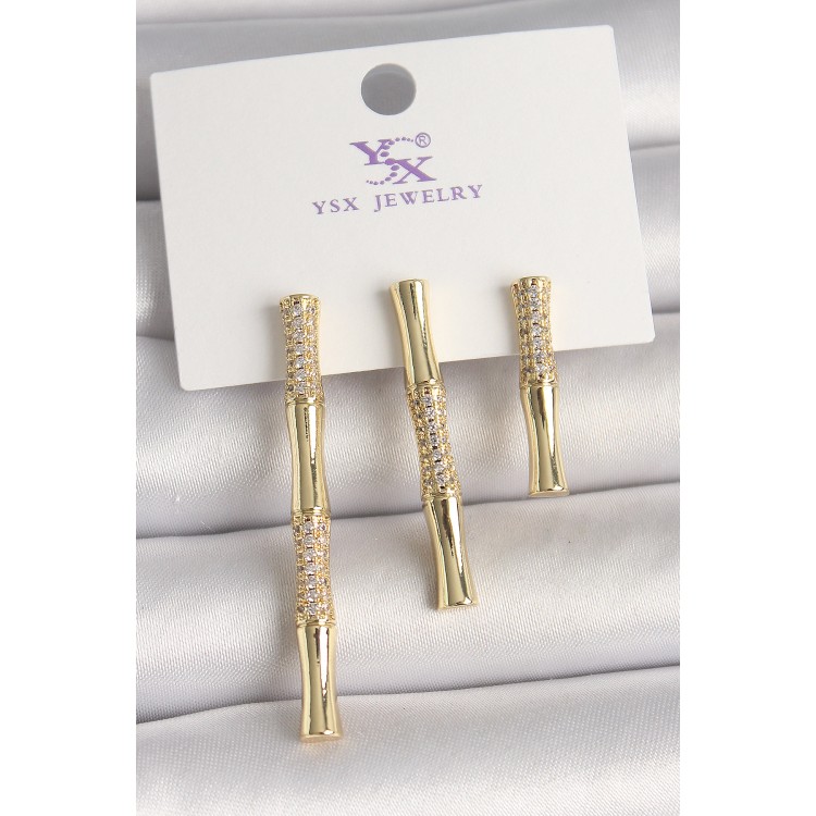Pirinç Gold Renk Zirkon Taşlı Bambu Model 3'Lü Kadın Kombin Küpe - TJ-BKP10463 Pirinç Gold Renk Zirkon Taşlı Bambu Model 3'Lü Kadın Kombin Küpe - TJ-BKP10463