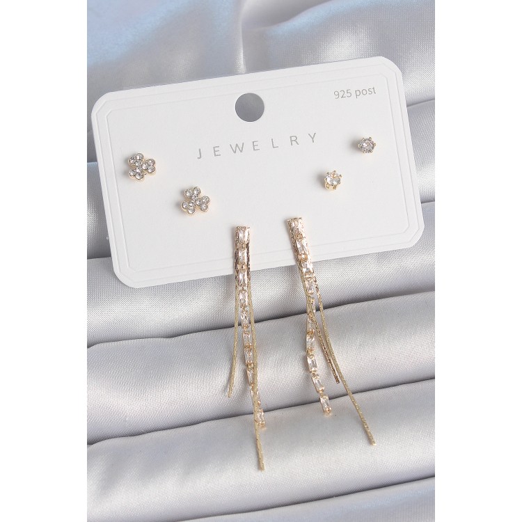 Pirinç Gold Renk Su Yolu Zirkon Taşlı Sallantı Model Çiçek Detay 925 Ayar Gümüş Çivi Kadın Küpe Seti - TJ-BKP10490 Pirinç Gold Renk Su Yolu Zirkon Taşlı Sallantı Model Çiçek Detay 925 Ayar Gümüş Çivi Kadın Küpe Seti - TJ-BKP10490