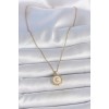 316L Çelik Gold Renk Zincir Beyaz Mineli Hilal İşlemeli Madalyon Model Kadın Kolye - TJ-BKO10035