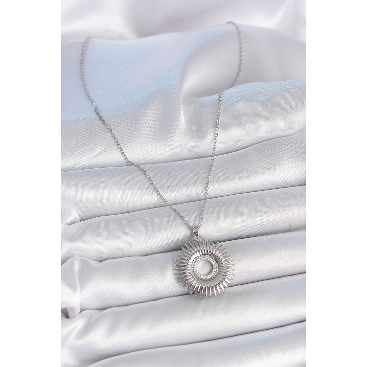 316L Çelik Gümüş Renk Zincir Zirkon Taşlı Nova Yıldız Model Kadın Kolye - TJ-BKO10046