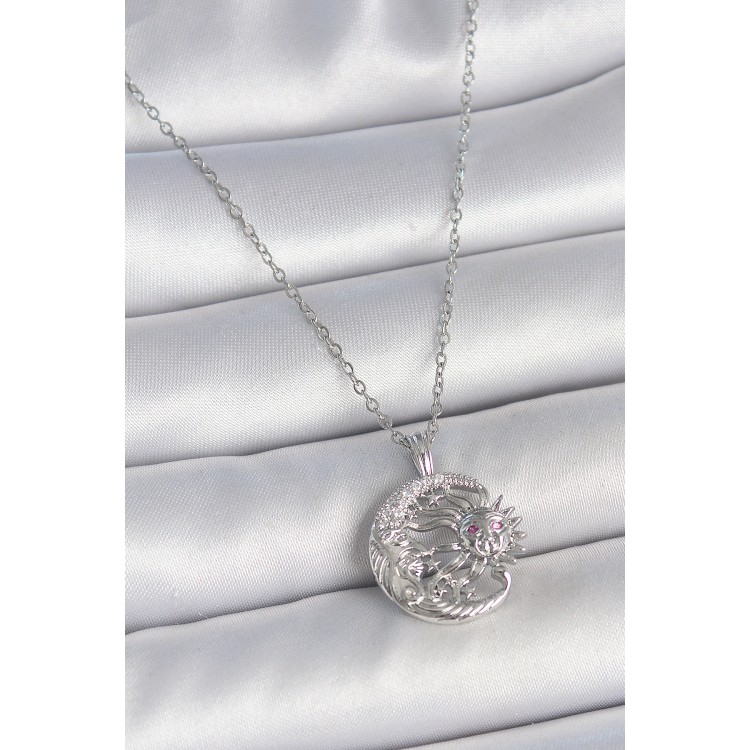 316L Çelik Gümüş Renk Zincir Ay Güneş Model Zirkon Taş Detay Kadın Kolye - TJ-BKO10056 316L Çelik Gümüş Renk Zincir Ay Güneş Model Zirkon Taş Detay Kadın Kolye - TJ-BKO10056