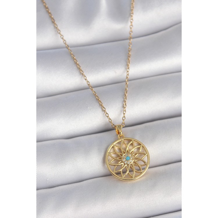 316L Çelik Gold Renk Zincr Mavi Taşlı Lotus Model Kadın Kolye - TJ-BKO10061 316L Çelik Gold Renk Zincr Mavi Taşlı Lotus Model Kadın Kolye - TJ-BKO10061