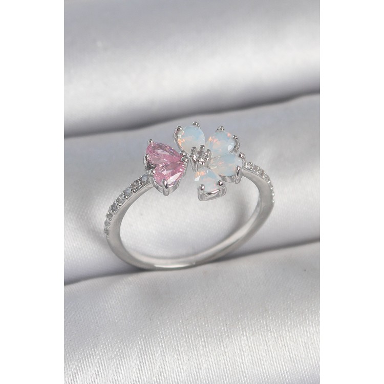 Pirinç Gümüş Renk Beyaz Mineli Pembe Zirkon Taşlı Çiçek Model Kadın Yüzük - TJ-BYK3708 Pirinç Gümüş Renk Beyaz Mineli Pembe Zirkon Taşlı Çiçek Model Kadın Yüzük - TJ-BYK3708