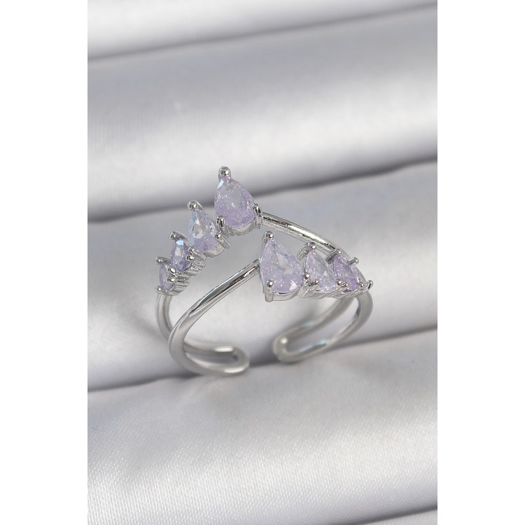 Pirinç Gümüş Renk Mor Damla Zirkon Taşlı Taç Model Kadın Yüzük - TJ-BYK3714 Pirinç Gümüş Renk Mor Damla Zirkon Taşlı Taç Model Kadın Yüzük - TJ-BYK3714