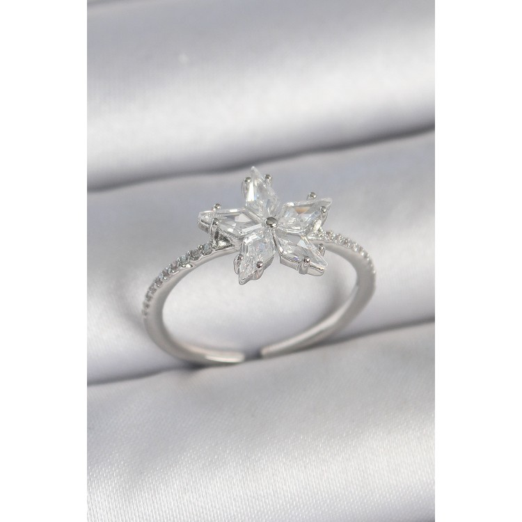 Pirinç Gümüş Renk Zirkon Taşlı Yıldız Model Ayarlanabilir Kadın Yüzük - TJ-BYK3716