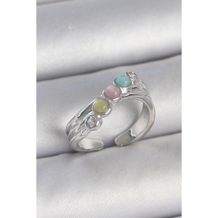 Pirinç Gümüş Renk Zirkon Taş Detaylı Renkli Mineli Ayarlanabilir Kadın Yüzük - TJ-BYK3728 Pirinç Gümüş Renk Zirkon Taş Detaylı Renkli Mineli Ayarlanabilir Kadın Yüzük - TJ-BYK3728