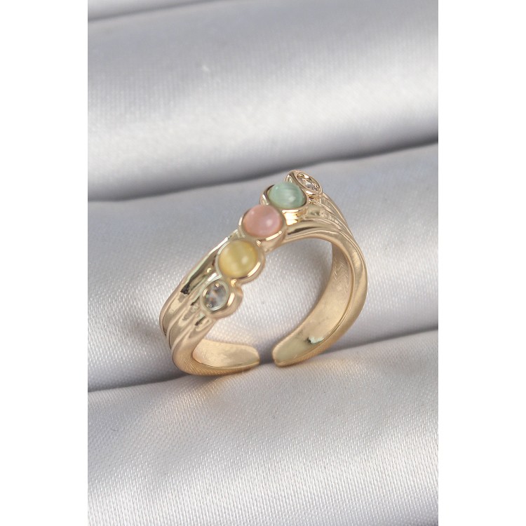 Pirinç Gold Renk Zirkon Taş Detaylı Karışık Mineli Ayarlanabilir Kadın Yüzük - TJ-BYK3729 Pirinç Gold Renk Zirkon Taş Detaylı Karışık Mineli Ayarlanabilir Kadın Yüzük - TJ-BYK3729